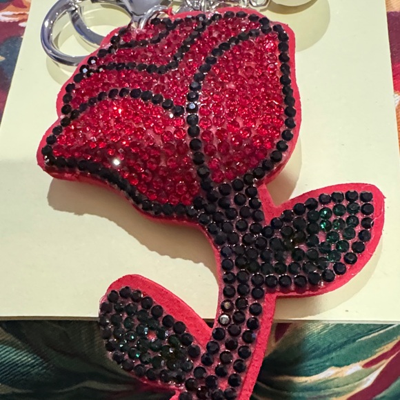 Red Rose Keychain with Rhinestones - Picture 1 of 2